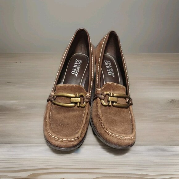 Franco Sarto Retro Y2K Womens Suede Leather Clog Heels Size 7M Dress Shoes - Picture 1 of 8